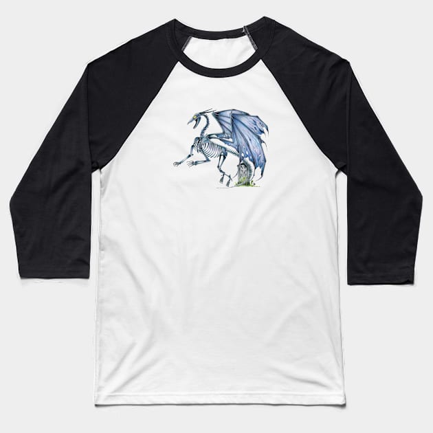 Spooky Blue Undead Skeleton Dragon Baseball T-Shirt by Sandra Staple